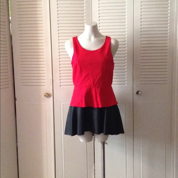 Two Piece Black Express Skirt/Red Peplum Tank Top - Picture 1 of 4